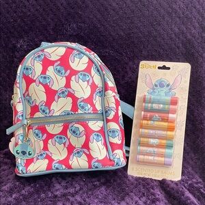 Disney Stitch Kids Backpack with Lip Balm Set - Pink and Blue